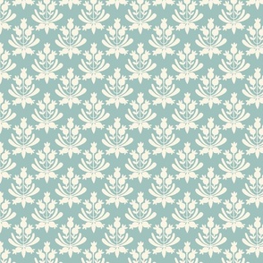 Berries and Leaves - Pratt & Lambert Wythe House Blue-Green and cream white leaf - Traditional Coastal Print - small