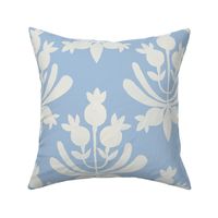 Berries and Leaves - Sky Blue and cream white leaf - Traditional Coastal Print - Large 