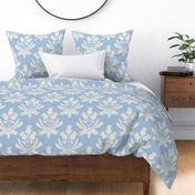 Berries and Leaves - Sky Blue and cream white leaf - Traditional Coastal Print - Large 