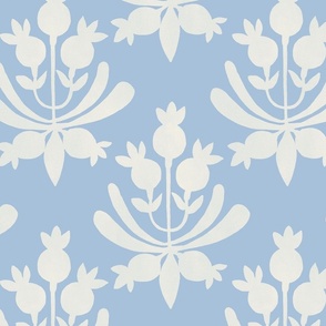 Berries and Leaves - Sky Blue and cream white leaf - Traditional Coastal Print - Large 