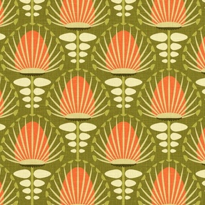 Retro Protea Olive Green Large Scale