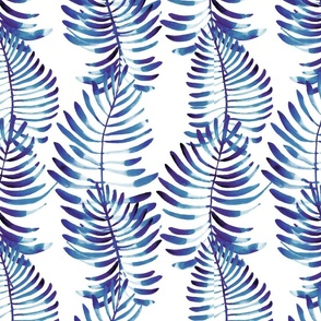 Tropical leaves in blue watercolor from Anines Atelier. Use the design for living room walls and grandmillennial interior 