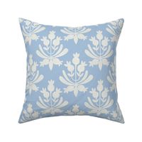 Berries and Leaves - Sky Blue and cream white leaf - Traditional Coastal Print - Medium