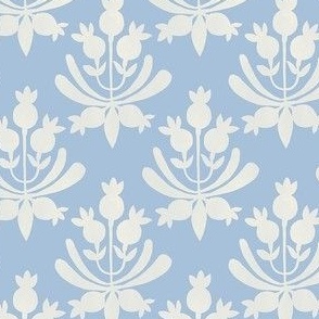 Berries and Leaves - Sky Blue and cream white leaf - Traditional Coastal Print - Small 