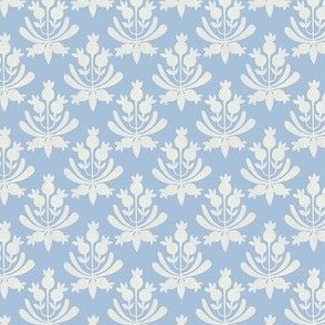 Berries and Leaves - Sky Blue and cream white leaf - Traditional Coastal Print - Extra Small 