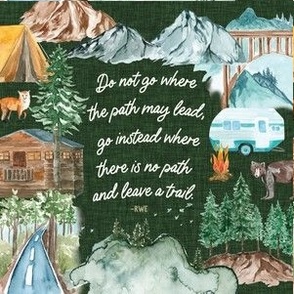 6" square: hunter linen camping map // do not go where the path may lead, go instead where there is no path and leave a trail