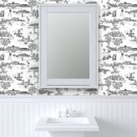 Hamptons Historical Golf Courses Toile - black and white Wallpaper