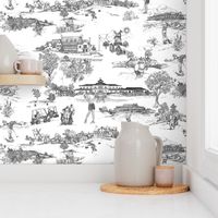 Hamptons Historical Golf Courses Toile - black and white Wallpaper