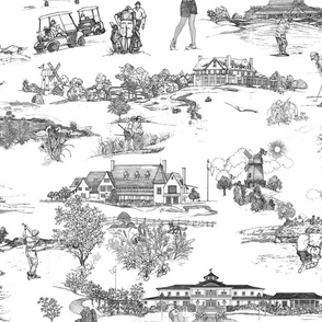 Hamptons Historical Golf Courses Toile - black and white Wallpaper