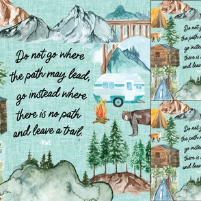 1 blanket + 2 loveys: aqua linen camping map // do not go where the path may lead, go instead where there is no path and leave a trail