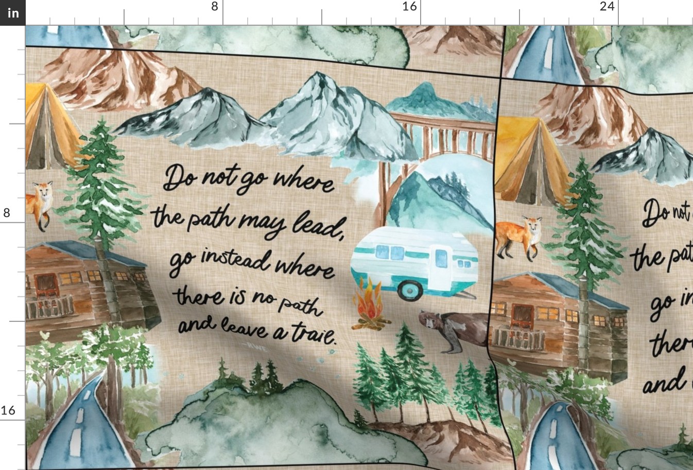 6 loveys: 13-2 linen camping map // do not go where the path may lead, go instead where there is no path and leave a trail