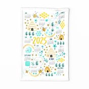 Busy Bees 2024 Calendar Tea Towel and Wall Hanging - Aqua White