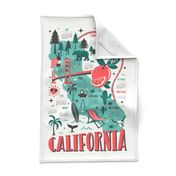 2024 Calendar California Illustrated Map Tea Towel and Wall Hanging