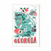 2024 Calendar Georgia Illustrated Map Tea Towel and Wall Hanging