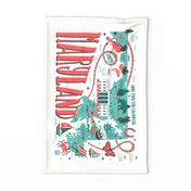 2024 Calendar Maryland Illustrated Map Tea Towel and Wall Hanging