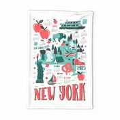 2024 Calendar New York Illustrated Map Tea Towel and Wall Hanging