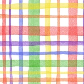 Rainbow Watercolor Plaid III (large) || geometric square grid