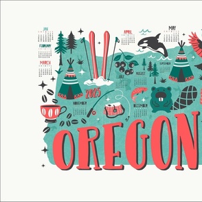 2024 Calendar Oregon Illustrated Map Tea Towel and Wall Hanging