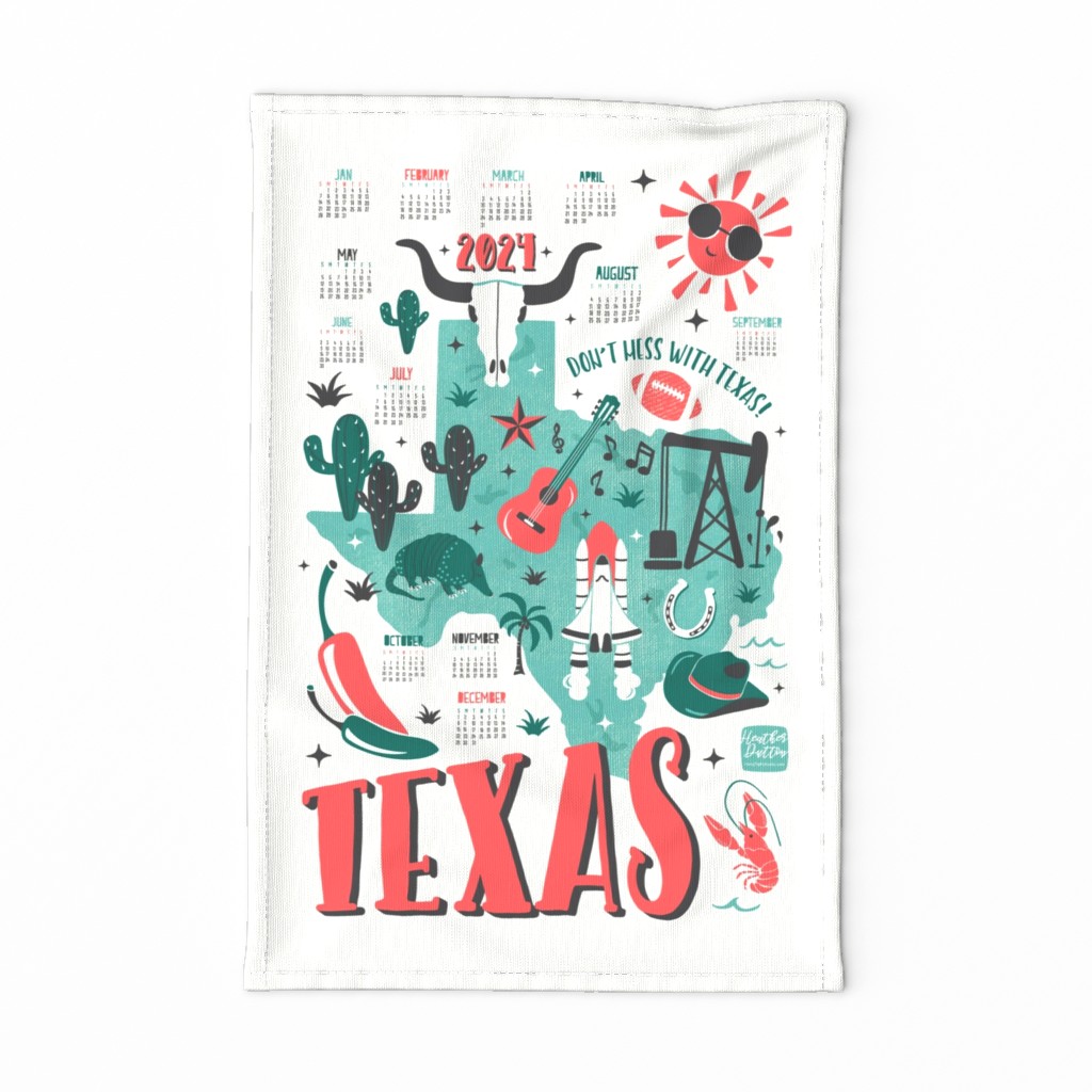 2024 Calendar Texas Illustrated Map Tea Towel and Wall Hanging