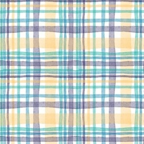 Yellow Blue Green Plaid / Gingham (small || geometric square grid