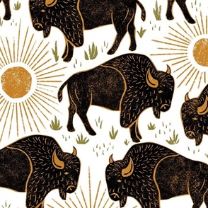 Bison - 24" extra large - black, gold, and moss on white