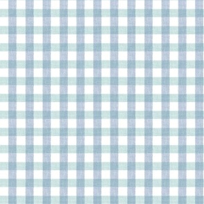 Vintage Gingham/blue and teal on white
