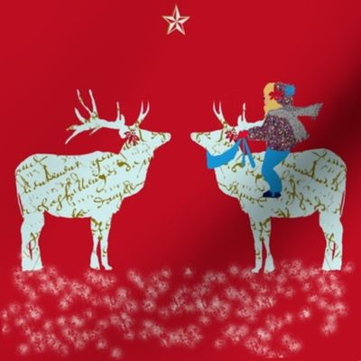 French Script Reindeer magical night