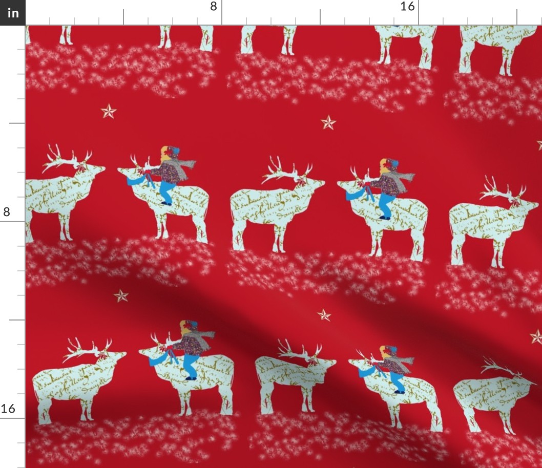 French Script Reindeer magical night