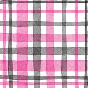 Pink Black Gingham / Plaid large || geometric square grid