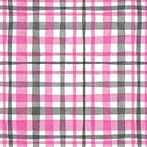 Pink Black Gingham / Plaid medium || geometric square grid