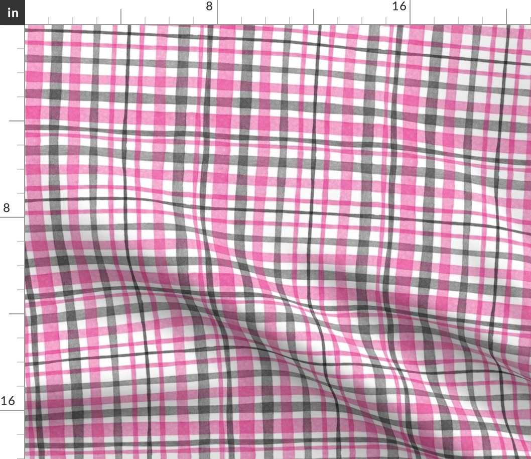 Pink Black Gingham / Plaid medium || geometric square grid