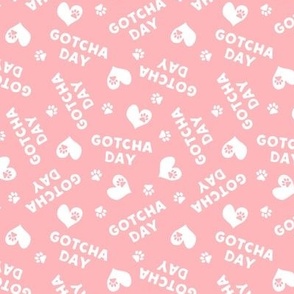 Gotcha day  - paw & heart tossed  - pink - C22