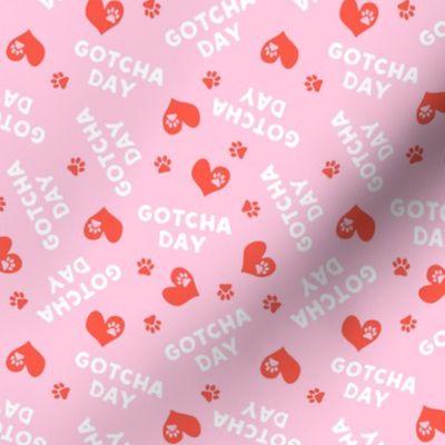 Gotcha day  - paw & heart tossed  - red & pink - C22