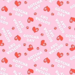 Gotcha day  - paw & heart tossed  - red & pink - C22