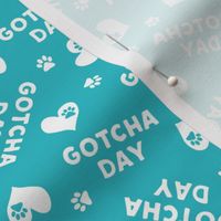 Gotcha day  - paw & heart tossed  - teal - C22