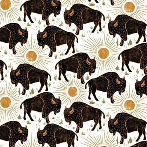 Bison - 12" large - black, gold, and moss on white