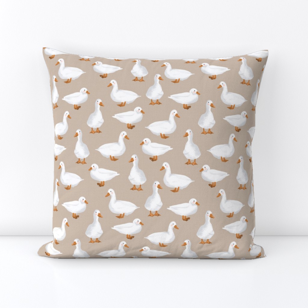 Cute White Puddle Ducks on Natural Burlap by Brittanylane