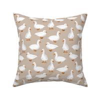 Cute White Puddle Ducks on Natural Burlap by Brittanylane