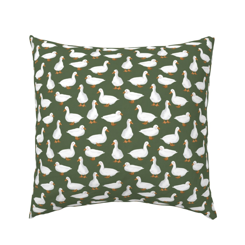 Cute White Puddle Ducks on Forest Green Burlap by Brittanylane