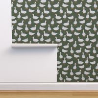 Cute White Puddle Ducks on Forest Green Burlap by Brittanylane