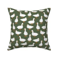 Cute White Puddle Ducks on Forest Green Burlap by Brittanylane
