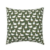 Cute White Puddle Ducks on Forest Green Burlap by Brittanylane