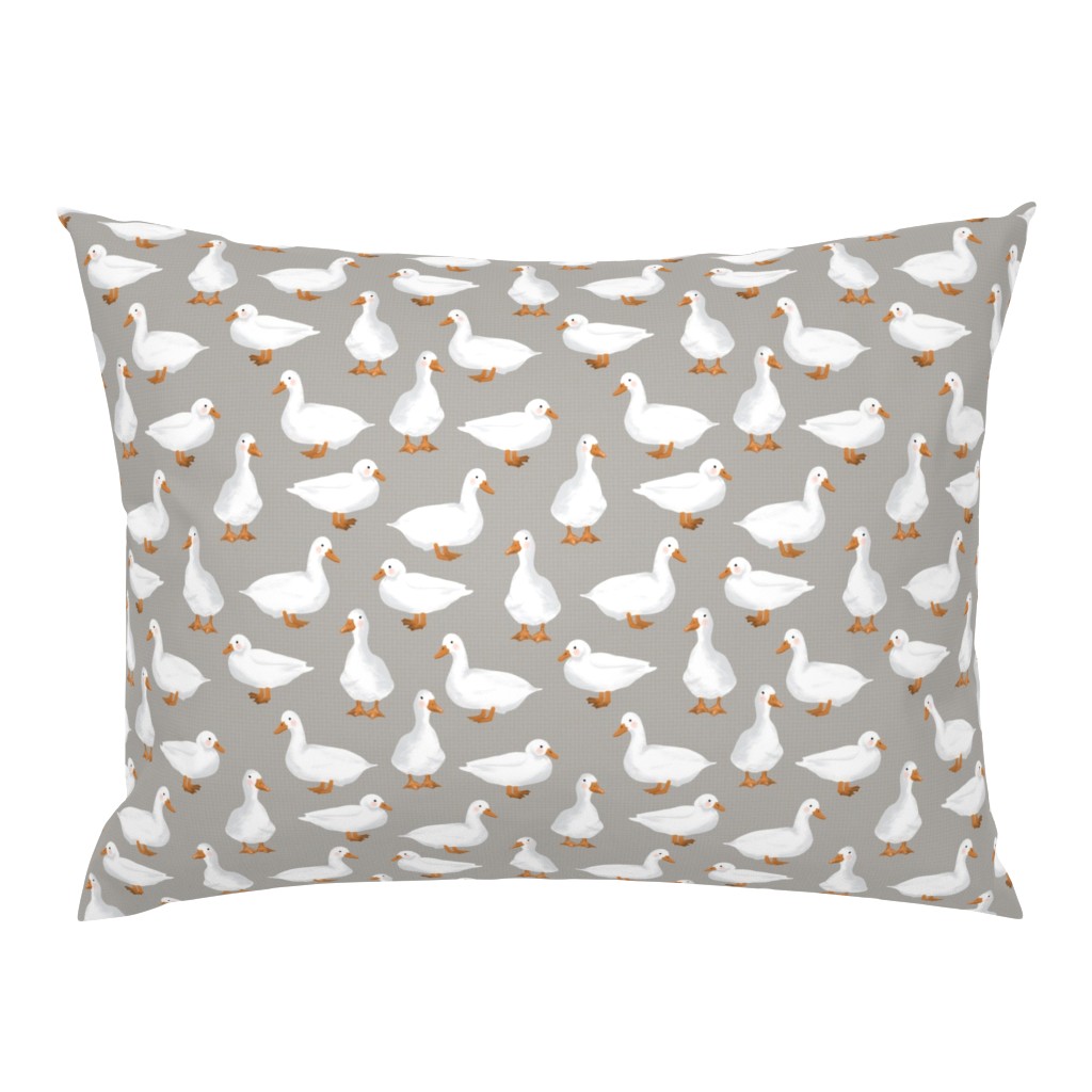 Cute White Puddle Ducks on Grey Burlap by Brittanylane