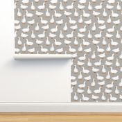 Cute White Puddle Ducks on Grey Burlap by Brittanylane