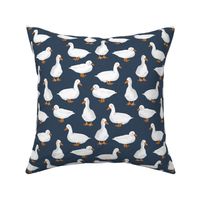 Cute White Puddle Ducks on Navy Burlap by Brittanylane