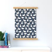 Cute White Puddle Ducks on Navy Burlap by Brittanylane