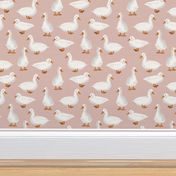 Cute White Puddle Ducks on Blush Burlap by Brittanylane