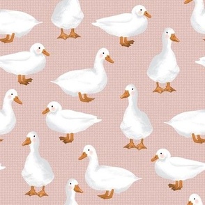 Cute White Puddle Ducks on Blush Burlap by Brittanylane