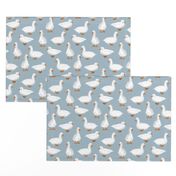 Cute White Puddle Ducks on Country Blue Burlap by Brittanylane