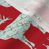 French Script Reindeer on red